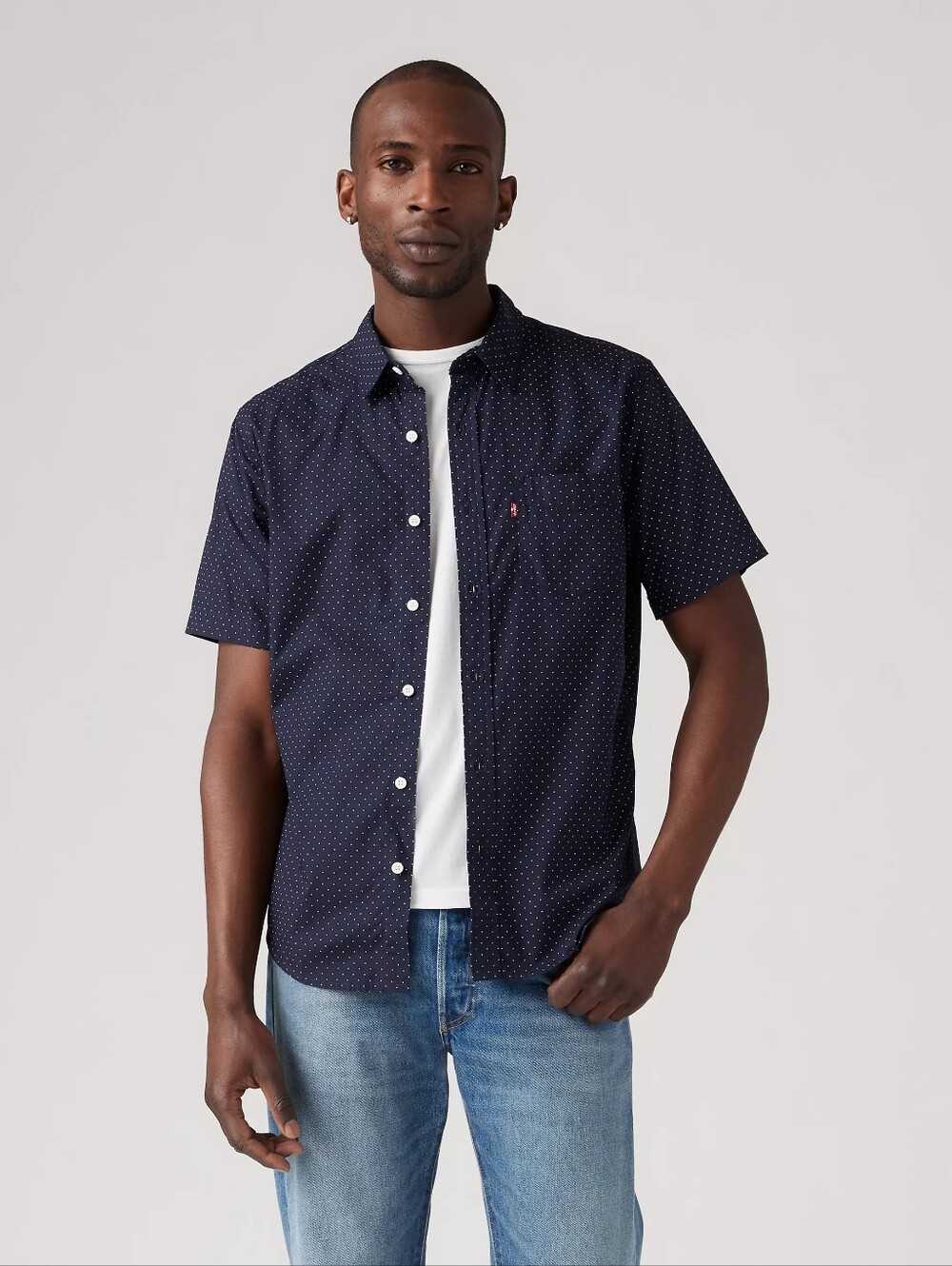 Levi's Navy Short-Sleeve Dot-Print Button-Up Shirt